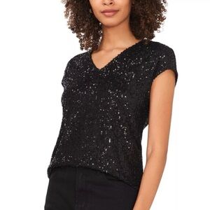 🖤 Ann Taylor 100% Silk Black Sequin Blouse for the Holidays